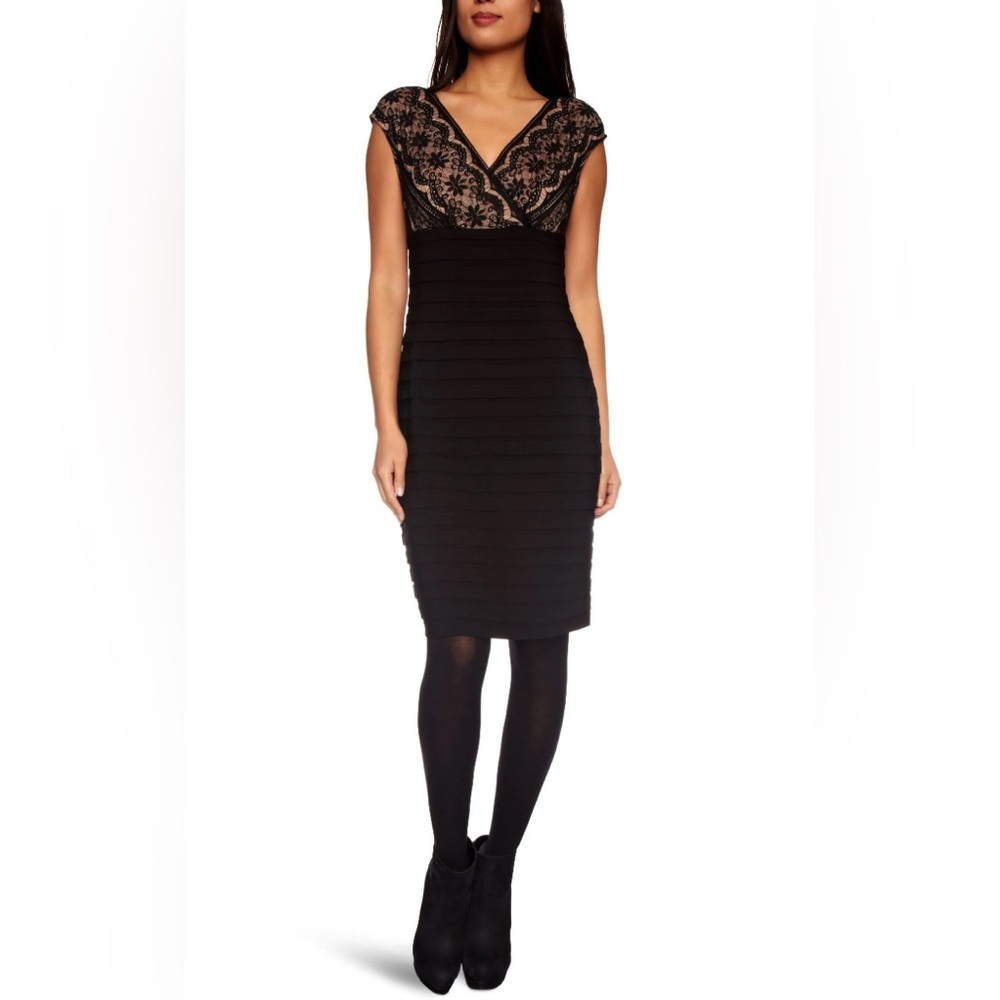 Adrianna Papell Black Lace Midi Dress